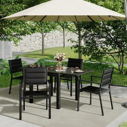 Patio Dining Chairs Set Of 4, Outdoor Stackable Dining Chairs With Armrest, Aluminum Bistro Chair With Breathable Textilene Fabric For Backyard