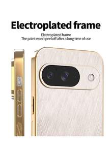 Ốp lưng điện thoại cao cấp mạ điện, bề mặt nhám, họa tiết sọc, bảo vệ ống kính, phù hợp với Pixel 10/9 Pro XL/8/7/6 Pro/9A/8A/7A/6A 5G, kiểu dáng tối giản thời trang, bảo vệ điện thoại cho doanh nhân. - Vàng - Xem 6