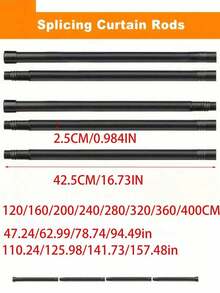 Set de 1 bară de perdea albă cu suporturi, lungime reglabilă, tijă metalică cu diametrul de 1,6 cm, suporturi de instalare ușoară, stil de decor minimalist modern, design negru mat, potrivit pentru perdele transparente/perdele de duș