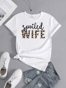 Esposa Malcriada Camiseta Gráfica - Cuello de Tripulación Casual, Tela de Punto de Poliéster con Estiramiento Medio, Camiseta de Manga Corta, Transpirable y Secado Rápido, para Todas las Estaciones - Negro - Ver 6