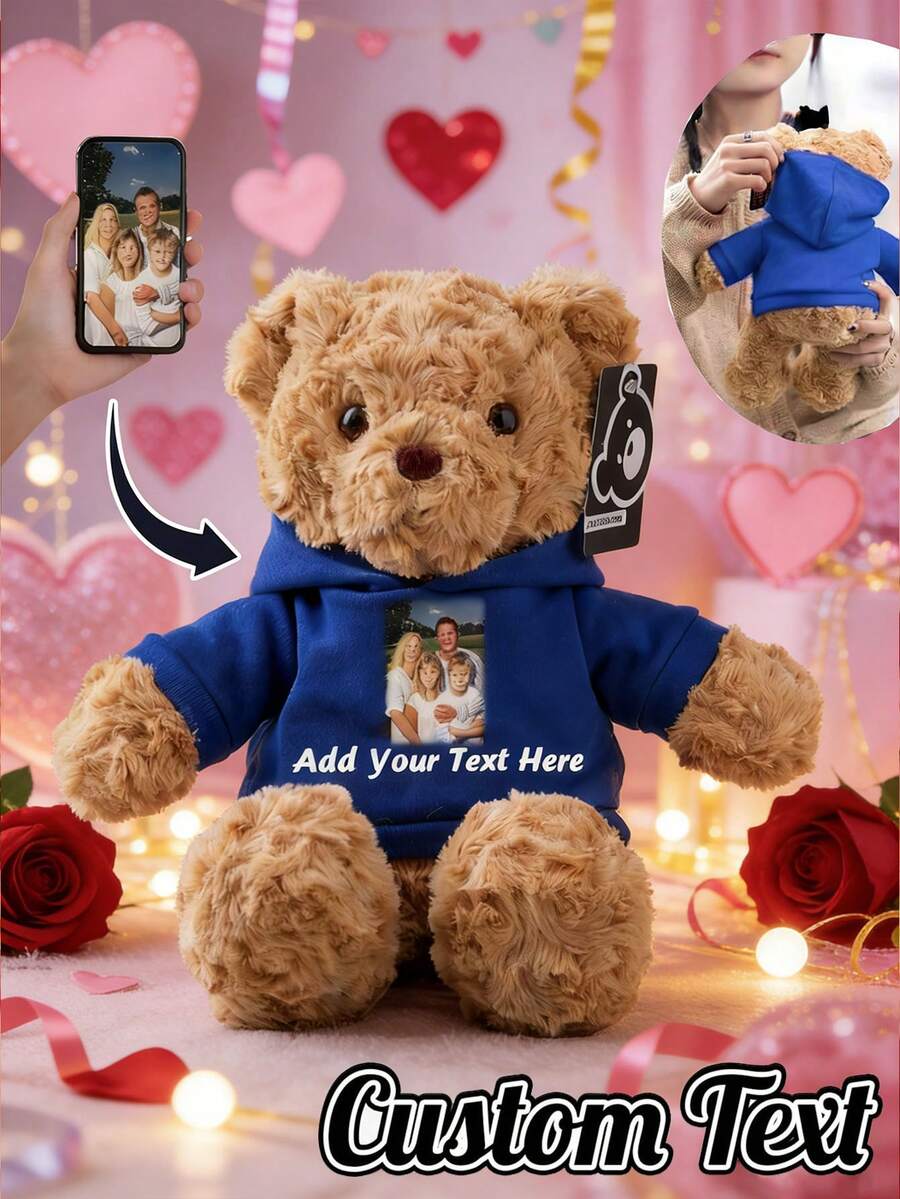 Customizable Teddy Bear Plush Doll With Text And Photo, Personalized Gifts, Doll Clothes, Christmas Decorations, Girls Bedroom Decor, Boys Bedroom Decor, Christmas Gifts, Birthday Decorations, Personalized Gifts, Suitable For College Dorms, Halloween Decorations - Multicolor - View 1