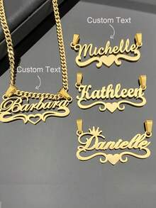 Customized Dainty Nameplate Necklace, Custom Name Stainless Steel Necklace, Personalized Nameplate, Golden Love Gold Name Necklace, 18K Gold Filled Name Necklace, Suitable For Women, Personalized Gift For Friends, School Supplies, For Teacher Gifts, For Dorm Rooms, For Teacher, College Students, Freshman, Sophomore - 彩色 - 查看 6