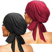 Awegeo 1/4/6件装女士纯色裹身式头巾，带荷叶边和花卉图案 - 弹力透气头带，休闲优雅风格；防滑贴合设计，柔软可调节面料，适合日常佩戴。 - A - 查看 4