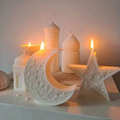 شمعة رمضان قطعة واحدة، شمعة معطرة بشكل نجمة وصومعة، ديكور منزلي على الطاولة، بركة رمضان وعيد الفطر