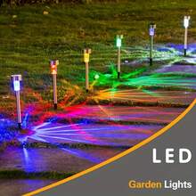 10pcs/Set Colorful LED Garden Lights, Metal Pole Stand With 6-Color Fan-Shaped Lights, Decorate Garden Pathways