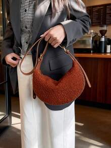 Fashionable Women's Solid Color Minimalist Felt Crossbody Bag, Suitable For Dates, Shopping, Versatile & Elegant - Brown - View 8