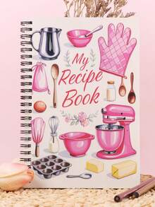 Lindo cuaderno de recetas de cocina - Cuaderno de espiral con diseño de utensilios de repostería - Multicolor - Ver 5