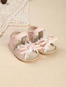 Summer Infant Girl Soft Sole Sandals, Lace Bow Princess Shoes For 0-6-9 Months Toddlers - Pink - View 3