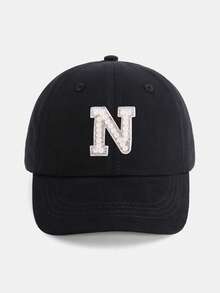 1顶个性化珍珠水钻字母儿童棒球帽（A-Z字母） - 适合1-5岁儿童，可调节帽檐儿童休闲帽 - 黑色 - 查看 36