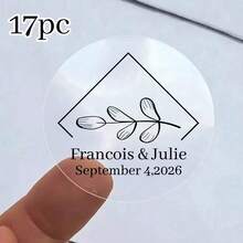 17/35/70pcs Custom Clear Plastic Stickers With Black Print ,Personalized Wedding Transparent Stickers,Stickers For Wedding,Personalized Label Transparent Sticker,Valentine's Day Gift, Couple Gift - Multicolor - View 16
