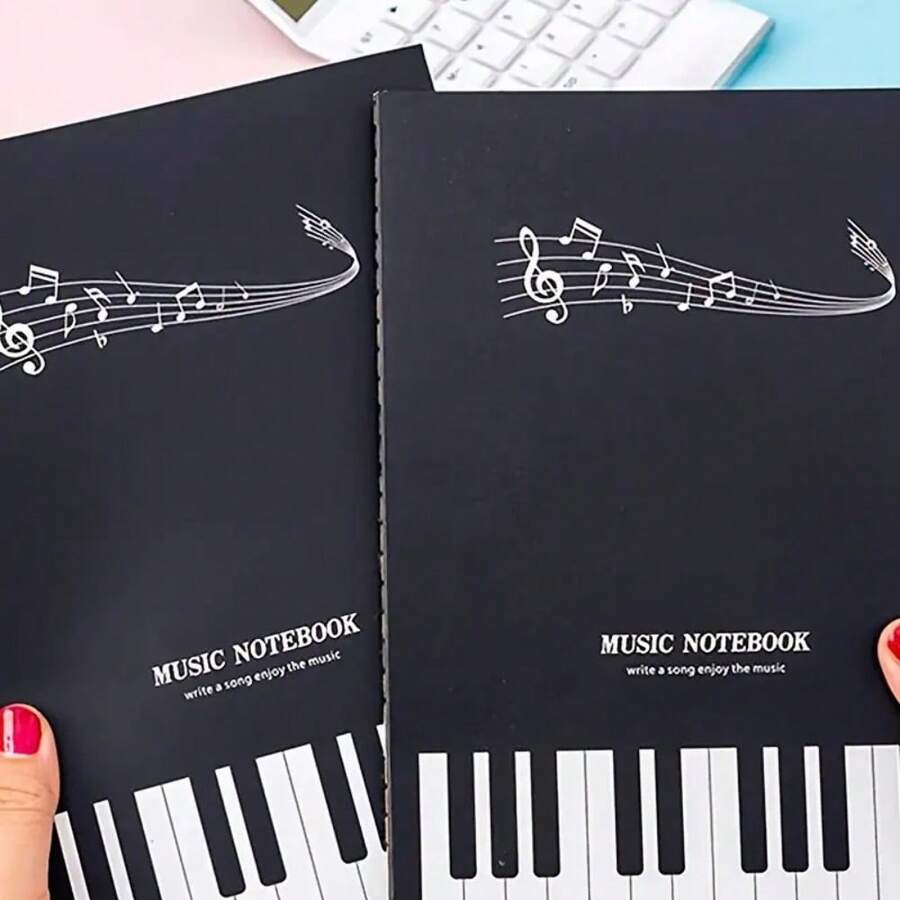 1/2 Pcs Black Blank Music Manuscript Notebook - 16 Pages 5-Line Staff Paper, 9.8" X 7" Music Notation Notebook With Treble Clef, Ideal For Musicians, Songwriters, Instrument Accessories, Easy Writing, Suitable For Classroom Notes, Music Lover Gifts, Band, Music Teaching, Back To School, Piano Accessories, New Year Gifts, Birthday Gifts - Multicolor - View 1