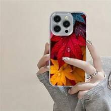 Hojas de otoño rojas con gotas de agua hermosas.Funda de teléfono magnética Funda para teléfono con escena de naturaleza encantada. El regalo perfecto para cualquier ocasión. Compatible con fund - Succión magnética transparente - Ver 5