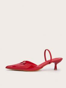 Pointed Toe Slip-On Buckle Strap Office Commute Stiletto High Heels - Red - View 2
