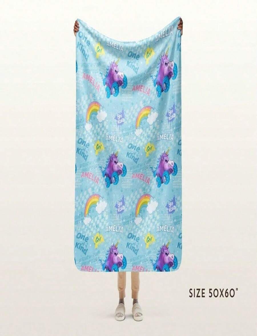 Custom Unicorn Monster Truck Blanket Personalized Minky Or Sherpa Blanket Birthday Gift For Girl Monster Jam Blanket Chr.JpgAll Seasons, Suitable For Living Room, Sofa, Lounge Chair And Bedroom Throw, Ideal For Travel, Camping, Gift - Style 3 - 查看 1