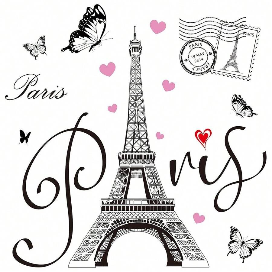 Gueevin 2 Sheets Paris Tower Stickers Eiffel Tower Sticker Decal For Bedroom Living Room Sofa Backdrop TV Wall Romance Decoration - 黑色的 - 查看 1