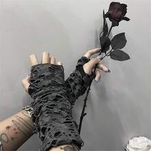 Mrotrida Women's Punk Fingerless Glove Cosplay Ripped Gloves For Halloween Costume Party 1Pair,FFBlackssshortStyle - FBlacksshortStyle - 查看 7