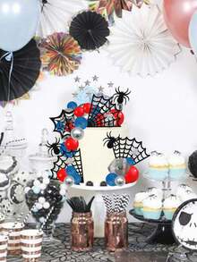 适合 1-9 岁儿童的蜘蛛生日蛋糕装饰，蜘蛛网主题生日快乐蛋糕装饰，生日派对浴室装饰用品 - 彩色 - 查看 11