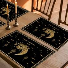 2pcs Black Crescent Moon Lamp Pattern Placemats, Suitable For Kitchen, Home, Indoor/Outdoor Tabletop, Coffee Bar, Tea Party, Holiday Decor - Black - View 10