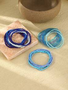 20pcs/Set Girls' Bohemian Style Colorful Glass Beaded Stacking Bracelets - Blue - View 4
