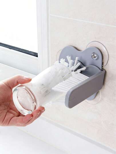 1pc Cup Cleaning Brush, Glass Cleaner, Bottle Brush, Sink Bottle Brush, 2-In-1 Beverage Cup Cleaning Brush, Suction Cup Cleaning Brush, Kitchen Small Tool, Kitchen Accessory