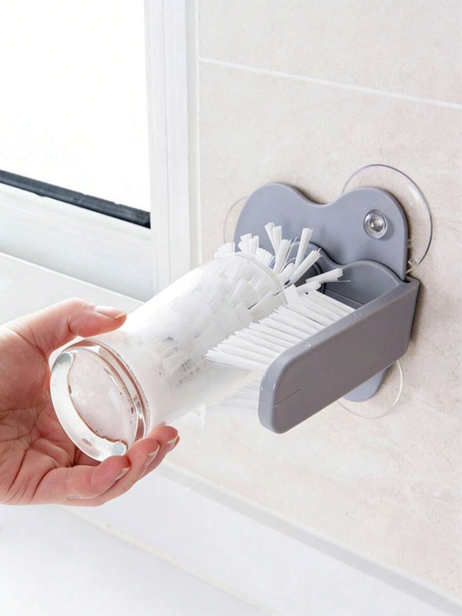 1pc Cup Cleaning Brush, Glass Cleaner, Bottle Brush, Sink Bottle Brush, 2-In-1 Beverage Cup Cleaning Brush, Suction Cup Cleaning Brush, Kitchen Small Tool, Kitchen Accessory - Multicolor - View 1