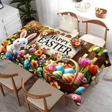 1pc Polyester Easter Eggs & Bunny Garden Pattern Tablecloth, Spring Floral & Egg Decor, Holiday Atmosphere Decorative Fabric Tablecloth For Outdoor Party, Picnic, Dinner, Ideal For Home And Restaurant Decoration - Multicolor - View 2