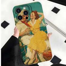 2026 nueva funda de teléfono esmerilada, funda de teléfono vintage con impresión artística de pareja en barco para  17 15 Pro Max  17 14 Pro  17 13  Galaxy S23 S22 S21 funda de teléfono regalo para novio novia día de San Valentín regalo de cumpleaños - Blanco antiguo - Ver 2