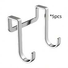 1/3/5pcs No Drill Stainless Steel Double Hooks, Bedside Cabinet Hanging Hooks, Bathroom Kitchen Clothes Towel Hooks, No Drill Door Side Hanging Hooks - Silver - View 7