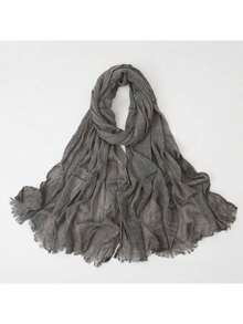 1件装女士纯色褶皱流苏穆斯林头巾披肩，柔软透气时尚百搭围巾 - 彩色 - 查看 10