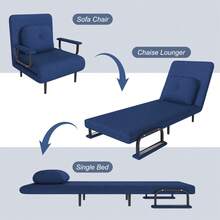 5-In-1 Folding Sofa Bed Convertible Chair, Adjustable Backrest Recliner With Pillow, Space-Saving Sleeper For Living Room, Apartment, Dorm & Guest Room, Blue - mặc định - Xem 4