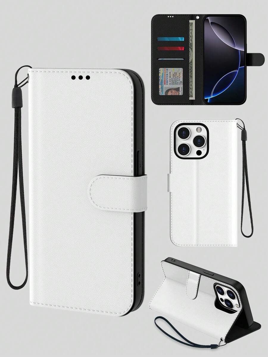 适用于 16 Pro Max/17 Pro Max 的挂绳卡套手机壳，兼容 Galaxy S25FE/S25 Plus/S25 Ultra/S25FE/S24 Ultra，钱包式翻盖真皮手机壳，兼容 Galaxy A17/A16/A15/A14/A13/A12、A56/A55/A54/A53/A51、Redmi 15C 手机壳，带支架，兼容 XR/7/8/SE/16E，兼容 17 Pro Max/Apple Air，带信用卡功能的真皮保护套 - 白色 - 查看 1