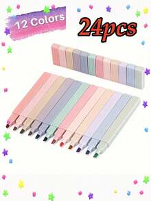 12 Square Highlighters, Rich In Color, Smooth Writing, Soft Nib, Fade-Resistant, Quick-Drying, Suitable For Diaries, Notes, Etc., Making Them An Ideal Choice For School Stationery. Utilizing Various Manufacturing Processes, Perfect For Back-To-School Season; Colors And Styles Are Randomized. - Multicolor - View 15