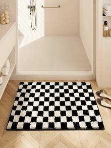 1pc Non-Slip Absorbent Bathroom Mat - Checkered Black And White Pattern, Suitable For Bathroom, Entryway, Kitchen, Living Room, Machine Washable, Anti-Slip, Daily Decor - Multicolor - View 2