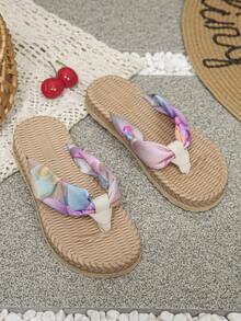 1 Pair Girls' Summer Bohemian Beach Sandals, Soft Bottom Lightweight Casual Outdoor Flat Flip Flops - Multicolor - View 8