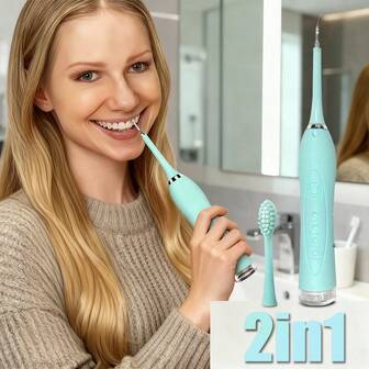 1pc 2-In-1 Electric Dental Calculus Remover, Portable Electric Toothbrush, Tooth Plaque Cleaner & Whitener, With Replaceable Brush Heads, Electric Dental Flosser, Battery Capacity: 400mAh, Multi-Functional Home/Travel Toothbrush, Christmas/Holiday Gift!