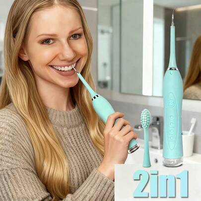 1pc 2-In-1 Electric Dental Calculus Remover, Portable Electric Toothbrush, Tooth Plaque Cleaner & Whitener, With Replaceable Brush Heads, Electric Dental Flosser, Battery Capacity: 400mAh, Multi-Functional Home/Travel Toothbrush, Christmas/Holiday Gift!