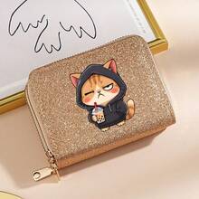 Cool Cat Printed Short Wallet, Fresh And Simple PU Shiny Organ Card Bag, Coin Wallet Zipper Bag, Portable Small Wallet, Suitable For Daily Outings Or As Gifts, Exclusive Wallet For Pet Enthusiasts - one-size - View 14