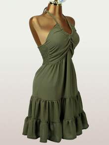Rochie elegantă verde de vară pentru femei, fără spate, rochii modeste de vacanță pentru petrecere - Verde - Vizualizare 4