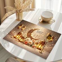 1set/1pc/4pcs/6pcs Ramadan Lantern And Moon, Flowers Pattern Placemat, Machine Washable Polyester Table Mats, Protected Tabletop, Heat Resistant, Dirty And Easy To Clean Placemats, Table Decoration, HolidayParty Layout, Desktop Protection, Can Be Used As Gifts,12x18 Inch - Multicolor - View 4