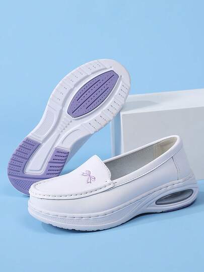 女士护士鞋，平底休闲运动鞋，软底防滑工作鞋，黑色皮革牛津鞋，长时间站立舒适，适合美容、医疗和保健专业人士