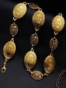 1件复古别致金属花朵做旧腰链，金色波西米亚风格多功能腰带裙链，适合女性日常穿着和派对场合 - 金色 - 查看 6