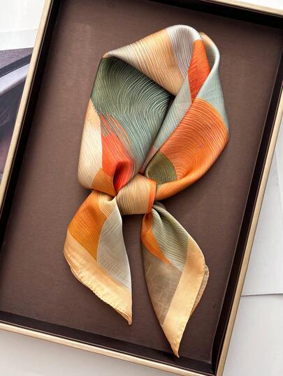 1件 2026春秋休闲欧美抽象彩色丝网印花围巾/披肩，65*65厘米，男女通用，适合户外、骑行、工作、旅行、街舞、派对、约会等场合