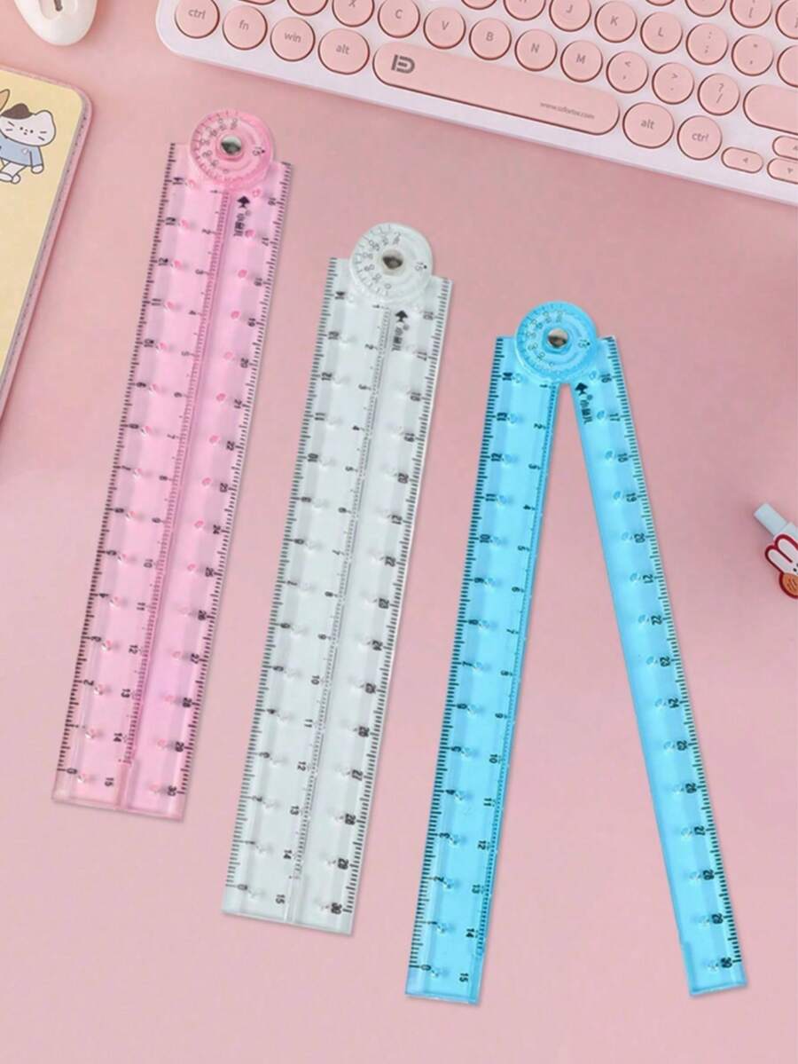 1支30厘米彩色透明折叠尺，柔韧折叠尺，学生绘图尺，学习用品，绘图工具，适用于学校、办公室，可作为同学礼物或返校礼物 - 均碼 - 查看 1