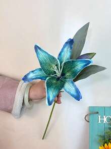 1 pieza Flor artificial de lirio azul de doble cabeza vintage - Decoración del hogar de primavera, adecuada para la mesa de la sala de estar, adornos de boda, flores artificiales, decoración del hogar - Multicolor - Ver 12