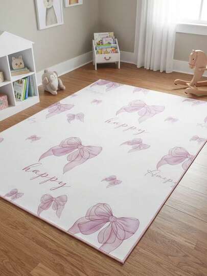1件粉色蝴蝶结装饰地毯，卧室装饰，小地毯，地毯，家居装饰，客厅地毯，客厅小地毯，卧室地毯，客厅家居装饰，户外地毯，可水洗地毯