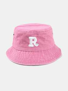 1pc Kids Heart & Letter Pattern Sun Hat, Casual Style With Adjustable Windproof Cord, Suitable For Outdoor, Beach, Sun Protection - Pink - View 4