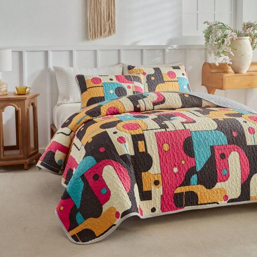 3pcs King Size Duvet Cover Set With Pillowcase, Lightweight & Soft Quilted Bedspread, Digital Printed Bed Cover For All Seasons, Spring/Summer