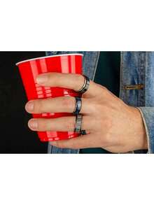 3 Anillos Hombre | Números Romanos, Gris-negro, Negro-Azul │ Anillos Giratorios, Anti Ansiedad, de Acero Inoxidable MR01,37493002 - Multicolor - Ver 5