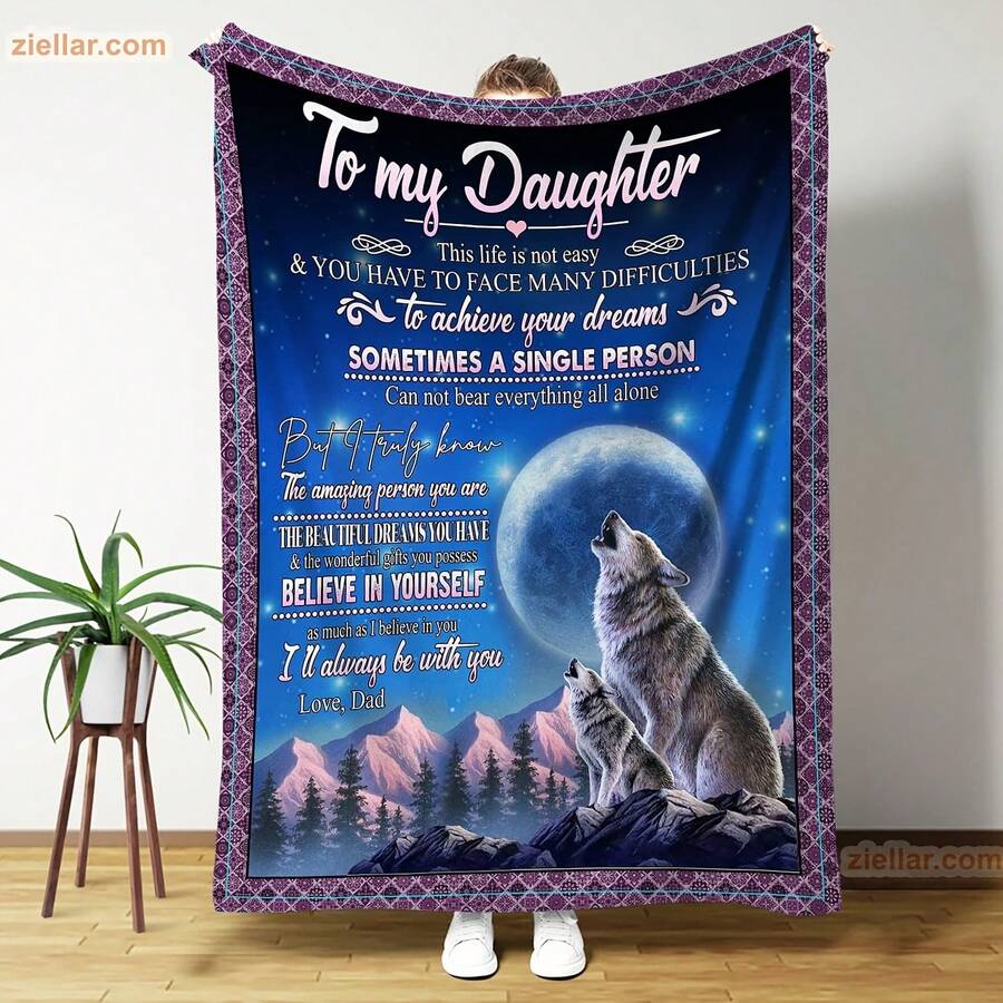 To My Daughter Fce Blanket, Wolf And Moon Design Gift From Loving Mom - Shape - View 1