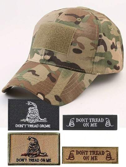 3 piezas Gorra de béisbol para exteriores hecha de tela completa, con patrón de camuflaje aleatorio, "No me pises" impreso en un parche con cierre de gancho y bucle, adecuado para hombres y mujeres, con diseño de borde plisado. Son adecuados para diversas actividades al aire libre con propiedades de secado rápido y transpirables.
